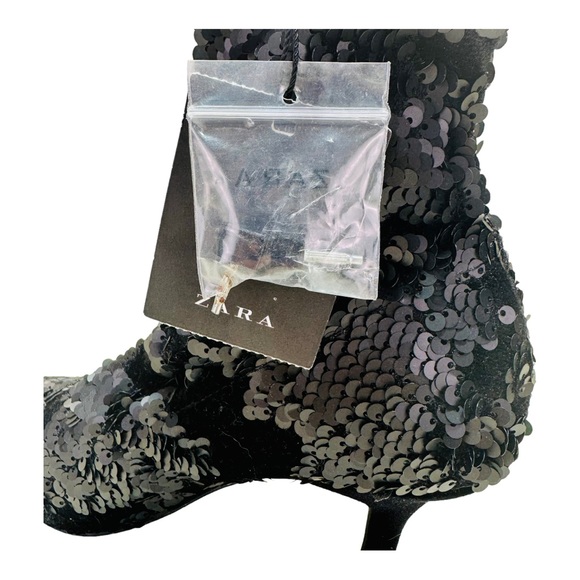 Zara Sequin Fabric / Velvet Ankle Boots - Black - Picture 13 of 15